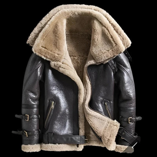 SaneShoppe Genuine Sheepskin Jackets for Men and Women 2025 Winter Double Collar Coats with Real Fur