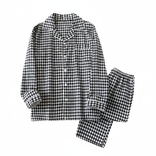 SaneShoppe - Japanese Plaid Cotton Pajama Set for Couples - Spring/Summer