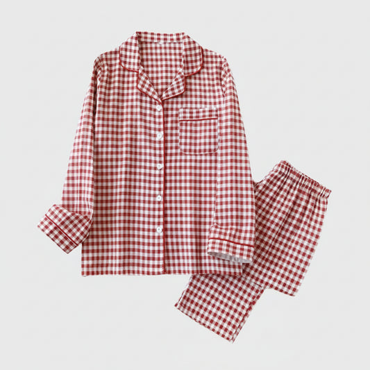 SaneShoppe - Japanese Plaid Cotton Pajama Set for Couples - Spring/Summer