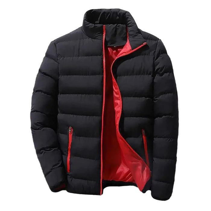 SaneShoppe - Men Winter Outerwear Windproof Padded Winter Coat for Men with Stand Collar Zipper Closure Thick Warm Resistant Jacket Men