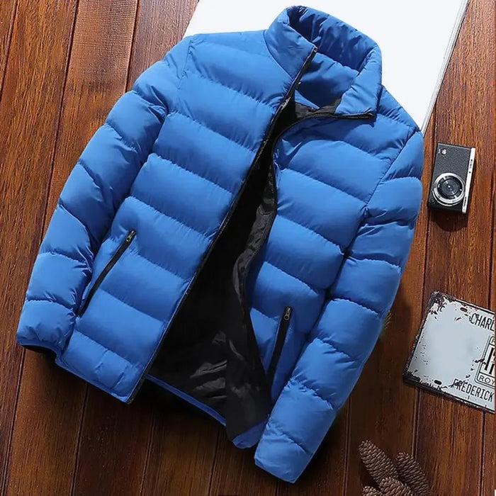 SaneShoppe - Men Winter Outerwear Windproof Padded Winter Coat for Men with Stand Collar Zipper Closure Thick Warm Resistant Jacket Men