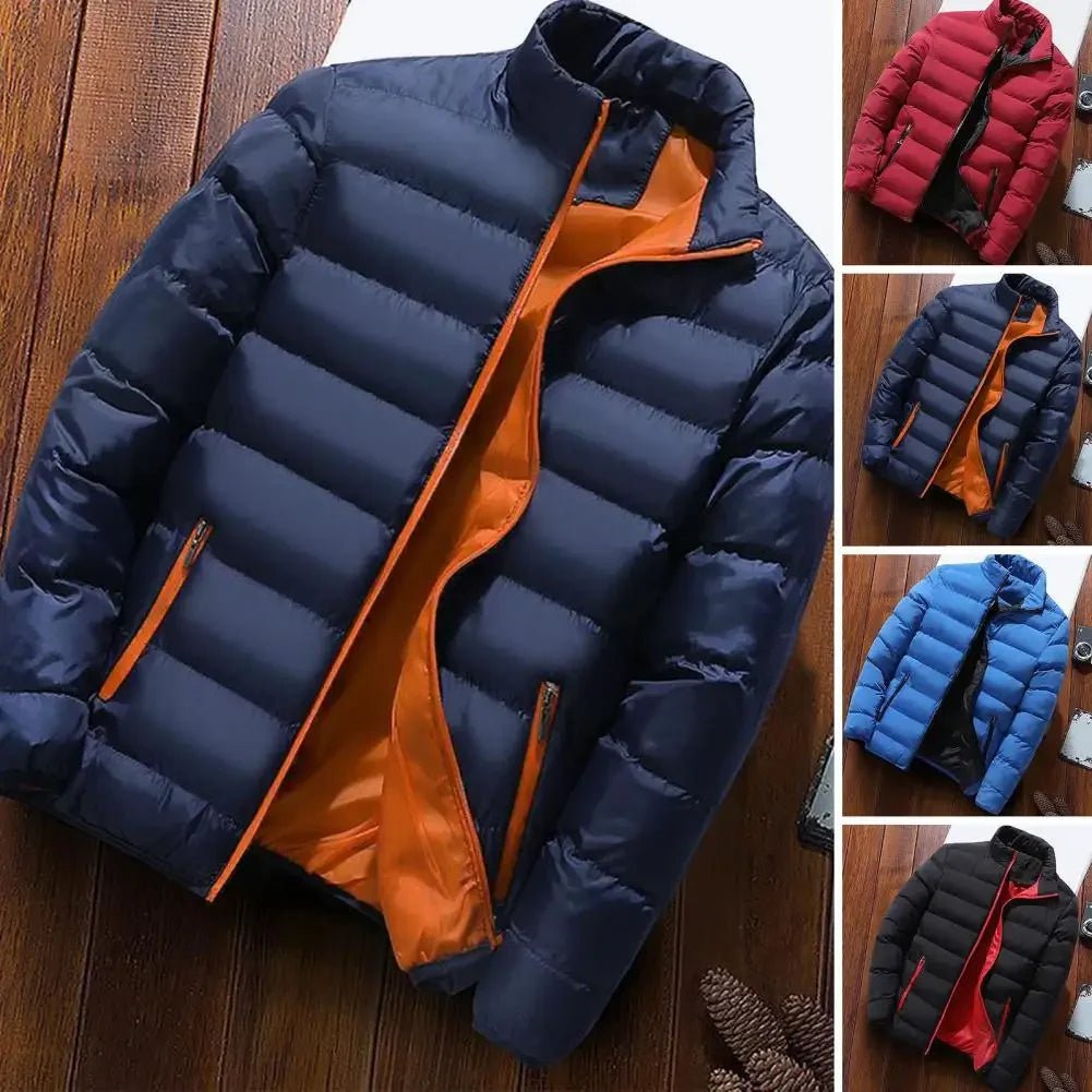SaneShoppe - Men Winter Outerwear Windproof Padded Winter Coat for Men with Stand Collar Zipper Closure Thick Warm Resistant Jacket Men