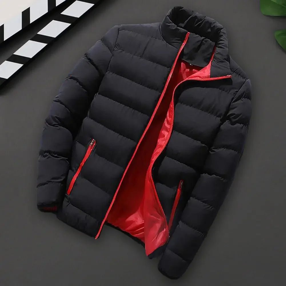 SaneShoppe - Men Winter Outerwear Windproof Padded Winter Coat for Men with Stand Collar Zipper Closure Thick Warm Resistant Jacket Men
