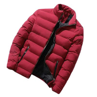 SaneShoppe - Men Winter Outerwear Windproof Padded Winter Coat for Men with Stand Collar Zipper Closure Thick Warm Resistant Jacket Men