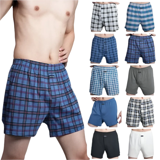 SaneShoppe - Men's 100% Cotton Boxer Shorts, High Waist, Casual Plaid, Plus Size (M - 3XL)