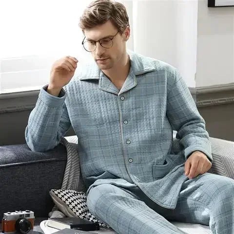 SaneShoppe - Men's Fall/Winter Thick Cotton Pyjama Set - Cozy Up in Style