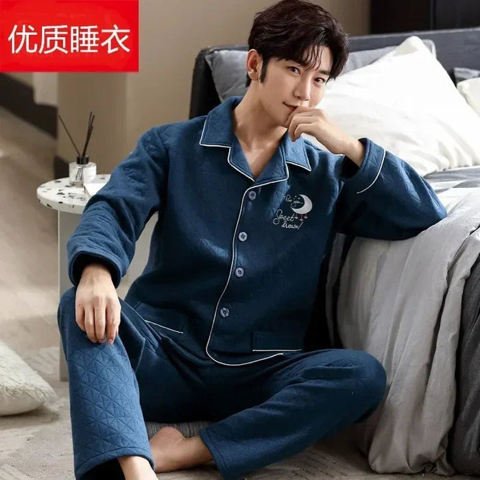 SaneShoppe Men's Fall/Winter Thick Cotton Pyjama Set - Cozy Up in Style