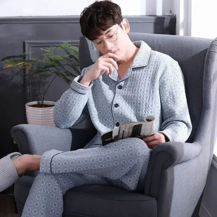 SaneShoppe - Men's Fall/Winter Thick Cotton Pyjama Set - Cozy Up in Style