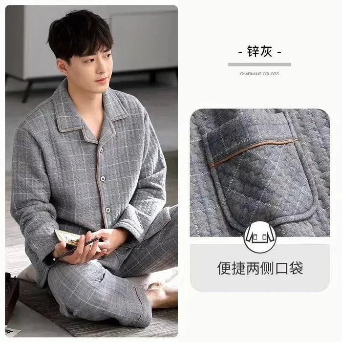 SaneShoppe - Men's Fall/Winter Thick Cotton Pyjama Set - Cozy Up in Style