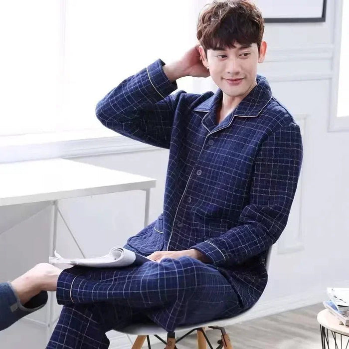 SaneShoppe - Men's Fall/Winter Thick Cotton Pyjama Set - Cozy Up in Style