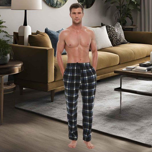 Men's Fleece Loungewear Pyjama Bottoms Lounge Pants Black Red
