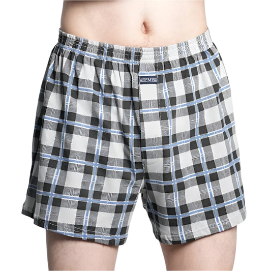 SaneShoppe - Men's High Waist Cotton Boxer Shorts, Casual Plaid Pajama Bottoms, Plus Size M - 3XL.