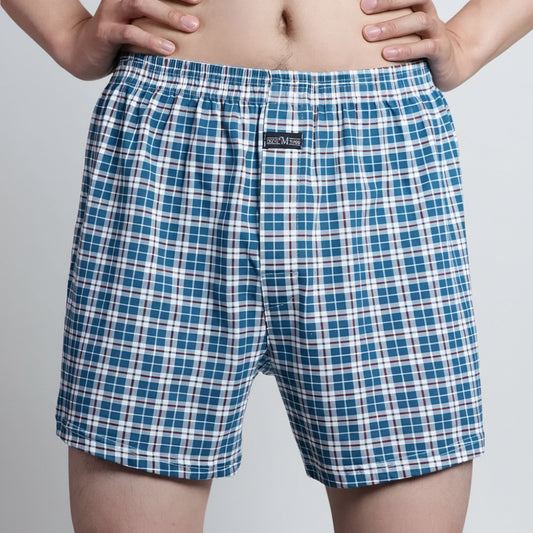 SaneShoppe Men's High Waist Cotton Boxer Shorts, Casual Plaid Pajama Bottoms, Plus Size M - 3XL.