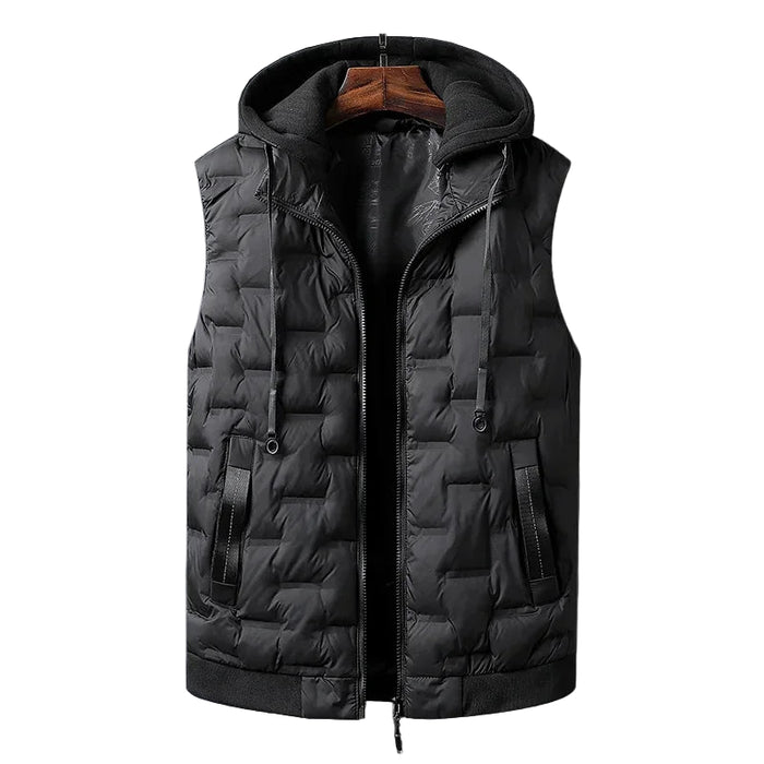 SaneShoppe - Men's Hooded Vests with Detachable Cap Windproof Warm Winter Vests for Men Solid Thicken Sleeveless Waistcoat Plus Size 8XL