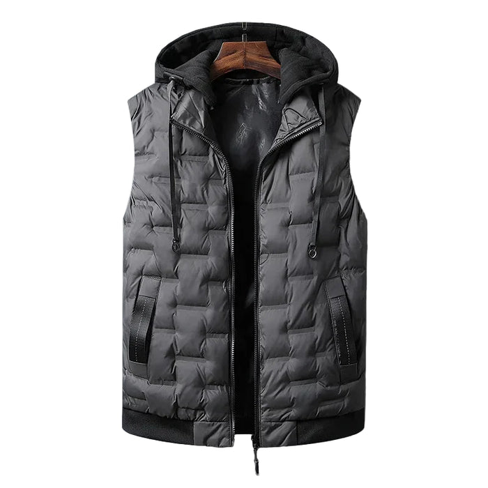 SaneShoppe - Men's Hooded Vests with Detachable Cap Windproof Warm Winter Vests for Men Solid Thicken Sleeveless Waistcoat Plus Size 8XL
