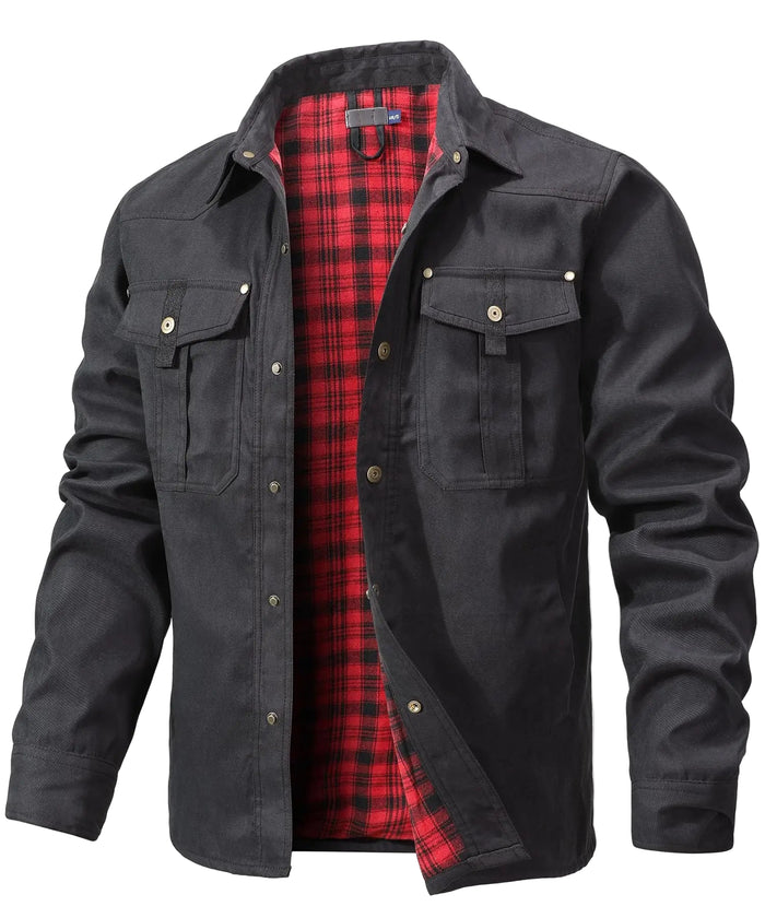 SaneShoppe - Men's Jackets Spring Flannel Lined Shirt Coat Shacket Casual Snap Button Overshirt Western Cowboy Style High Quality Top US Size