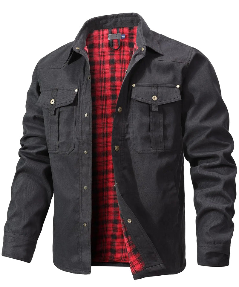 SaneShoppe - Men's Jackets Spring Flannel Lined Shirt Coat Shacket Casual Snap Button Overshirt Western Cowboy Style High Quality Top US Size