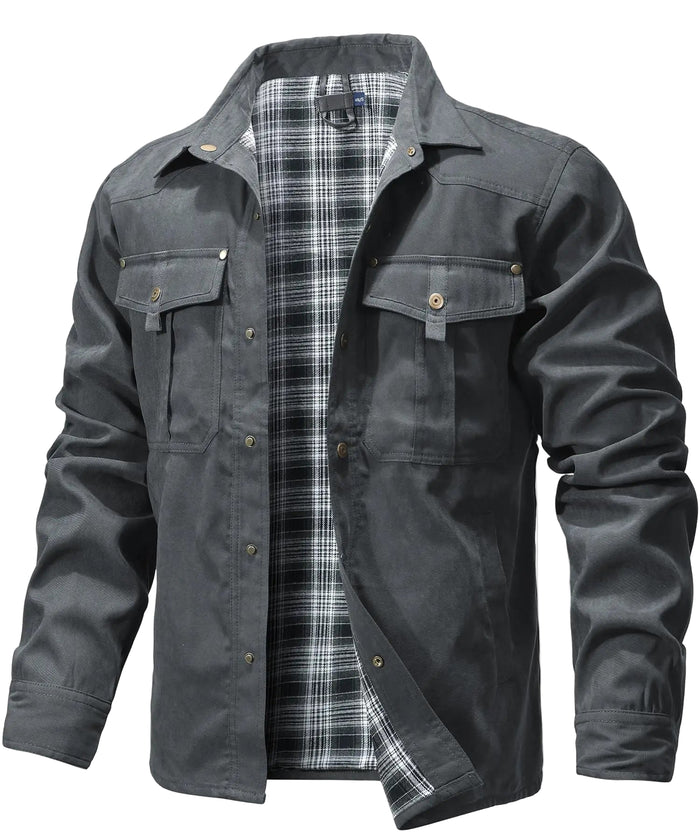 SaneShoppe - Men's Jackets Spring Flannel Lined Shirt Coat Shacket Casual Snap Button Overshirt Western Cowboy Style High Quality Top US Size