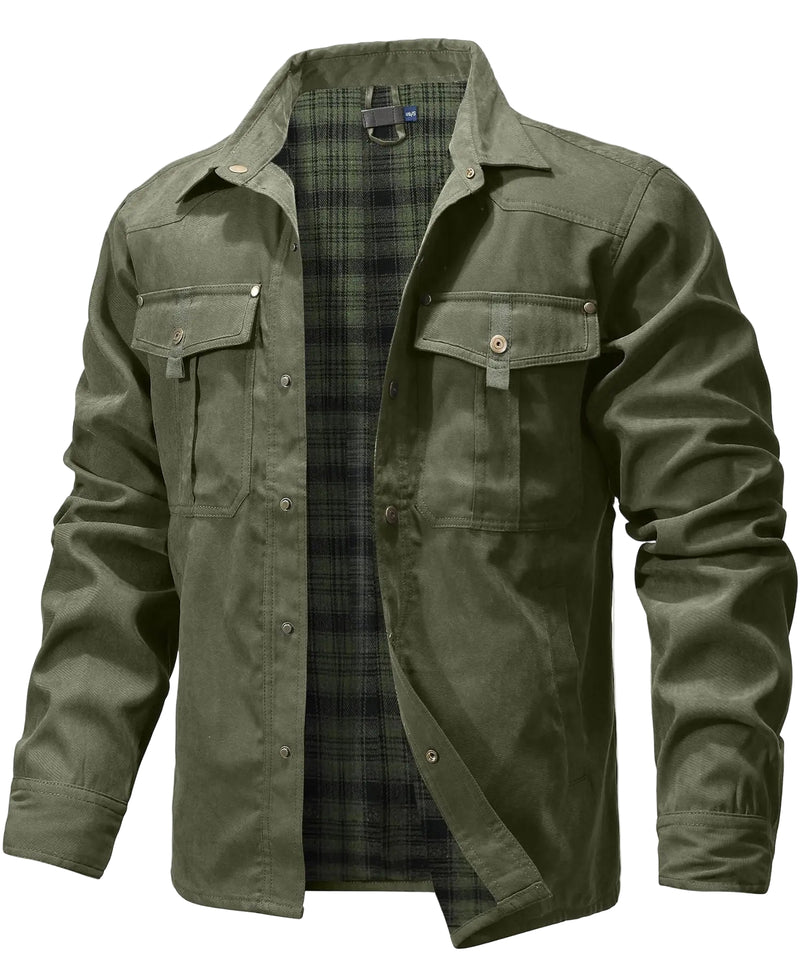 SaneShoppe Men's Jackets Spring Flannel Lined Shirt Coat Shacket Casual Snap Button Overshirt Western Cowboy Style High Quality Top US Size Men's Jackets Spring Flannel Lined Shirt Coat Shacket Casual Snap Button Overshirt Western Cowboy Style High Quality Top US Size