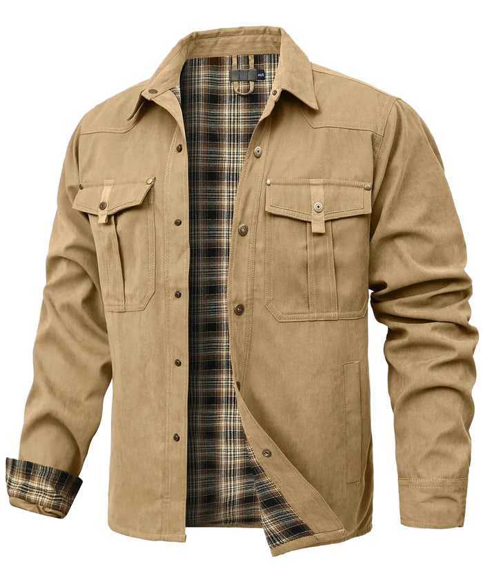 SaneShoppe - Men's Jackets Spring Flannel Lined Shirt Coat Shacket Casual Snap Button Overshirt Western Cowboy Style High Quality Top US Size