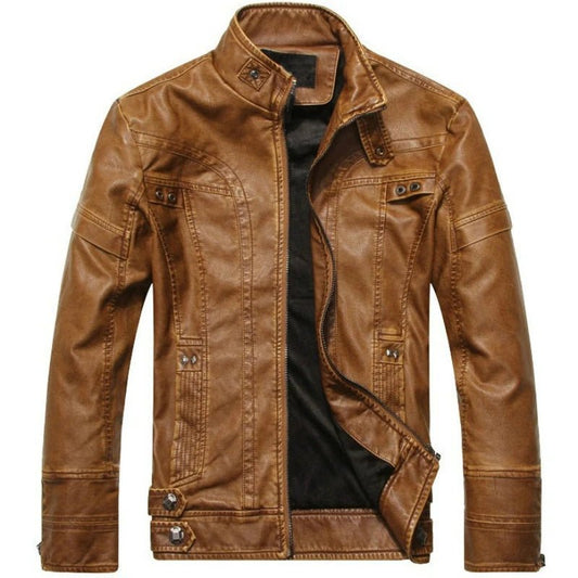 SaneShoppe - Veste en cuir PU pour homme, manteau en coton pour moto, automne/hiver, doublure polaire, style décontracté