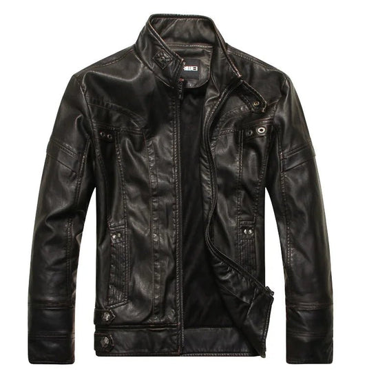 SaneShoppe - Men's PU Leather Jacket Cotton Coat for Motorcycle Autumn Winter Fleece Lining Casual Style