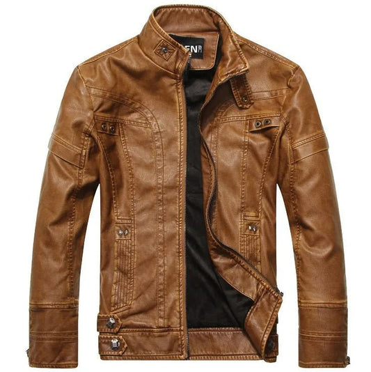 SaneShoppe - Men's PU Leather Jacket Cotton Coat for Motorcycle Autumn Winter Fleece Lining Casual Style