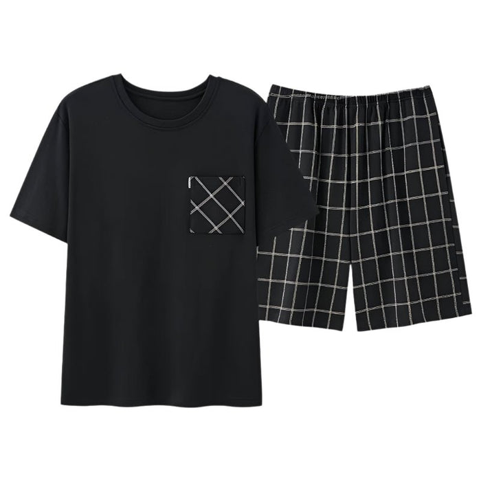 SaneShoppe - Men's Summer Faux Cotton Pyjama Set | Short Sleeve & Shorts
