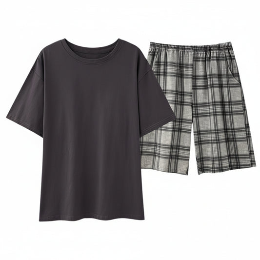 SaneShoppe - Men's Summer Faux Cotton Pyjama Set | Short Sleeve & Shorts