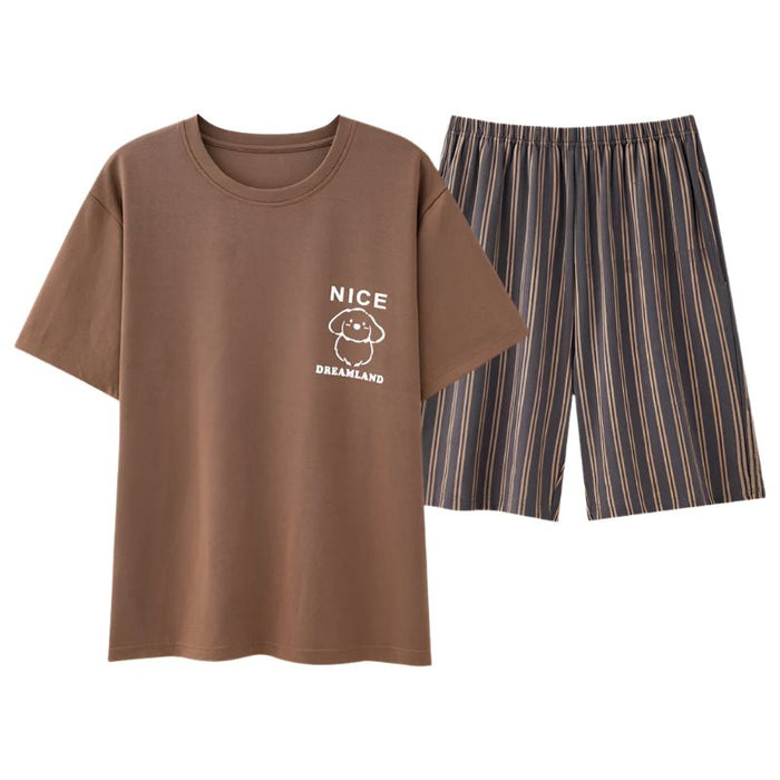 SaneShoppe - Men's Summer Faux Cotton Pyjama Set | Short Sleeve & Shorts