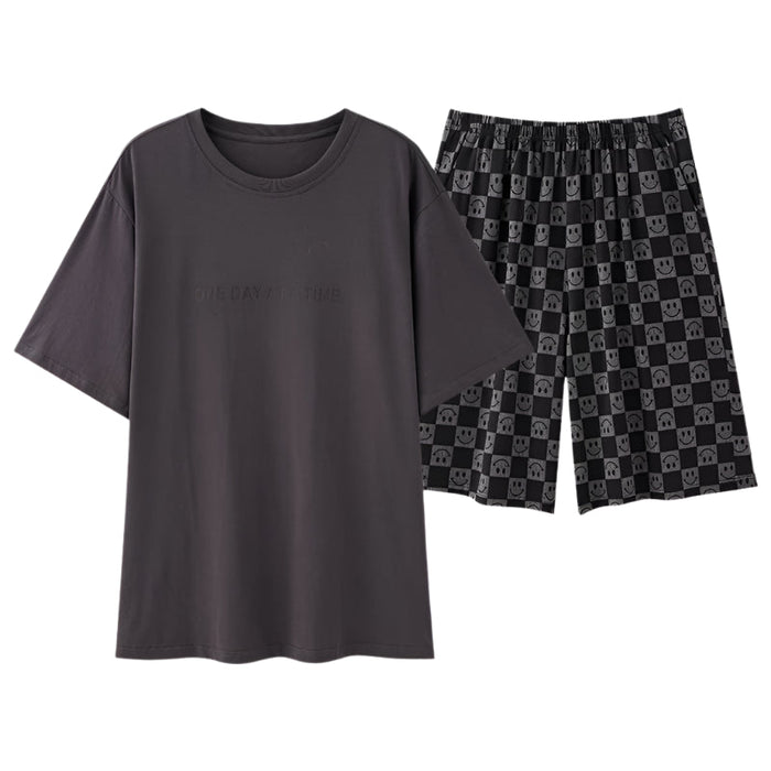 SaneShoppe - Men's Summer Faux Cotton Pyjama Set | Short Sleeve & Shorts