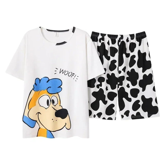 SaneShoppe Men's Summer O - neck Pajama Set with Kawaii Dog Printing
