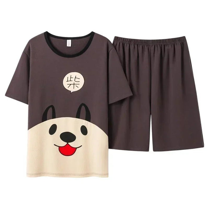 SaneShoppe - Men's Summer O - neck Pajama Set with Kawaii Dog Printing