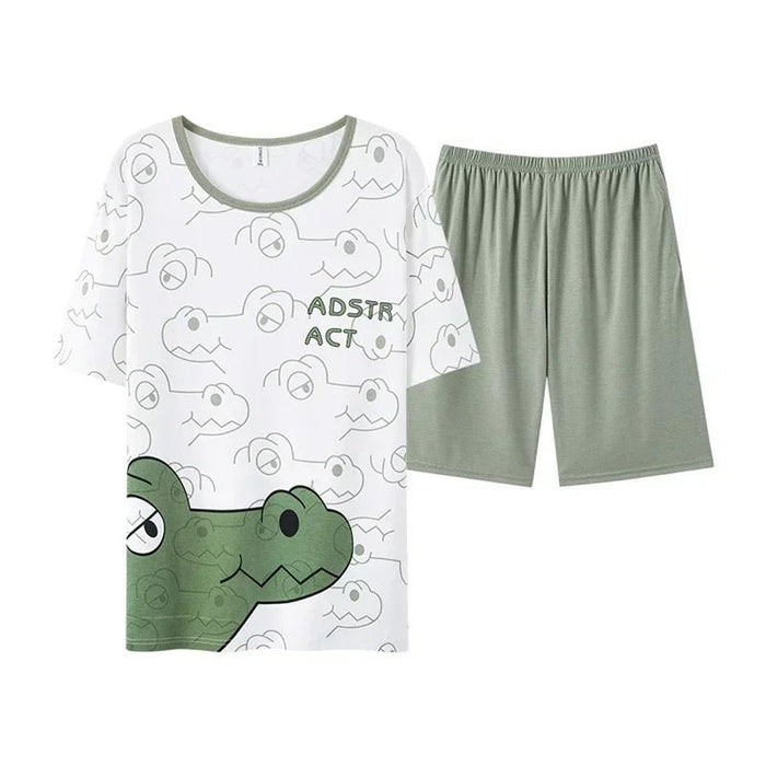 SaneShoppe Men's Summer O - neck Pajama Set with Kawaii Dog Printing