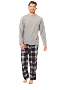 SaneShoppe Men's Thermal Fleece Pyjama Set with Stylish Check Pants Soft Warm Loungewear PJs for Winter Perfect for Sleeping and Lounging