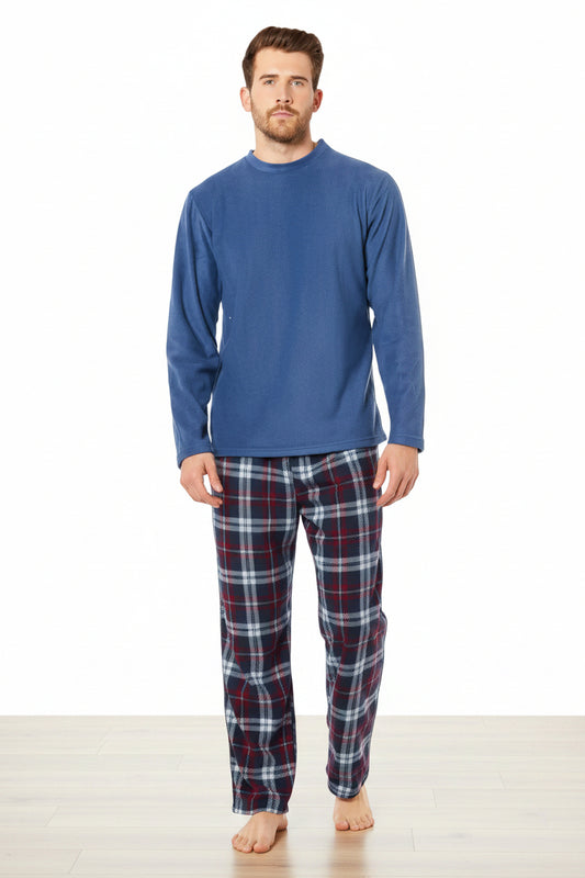 SaneShoppe - Men's Thermal Fleece Pyjama Set with Stylish Check Pants Soft Warm Loungewear PJs for Winter Perfect for Sleeping and Lounging