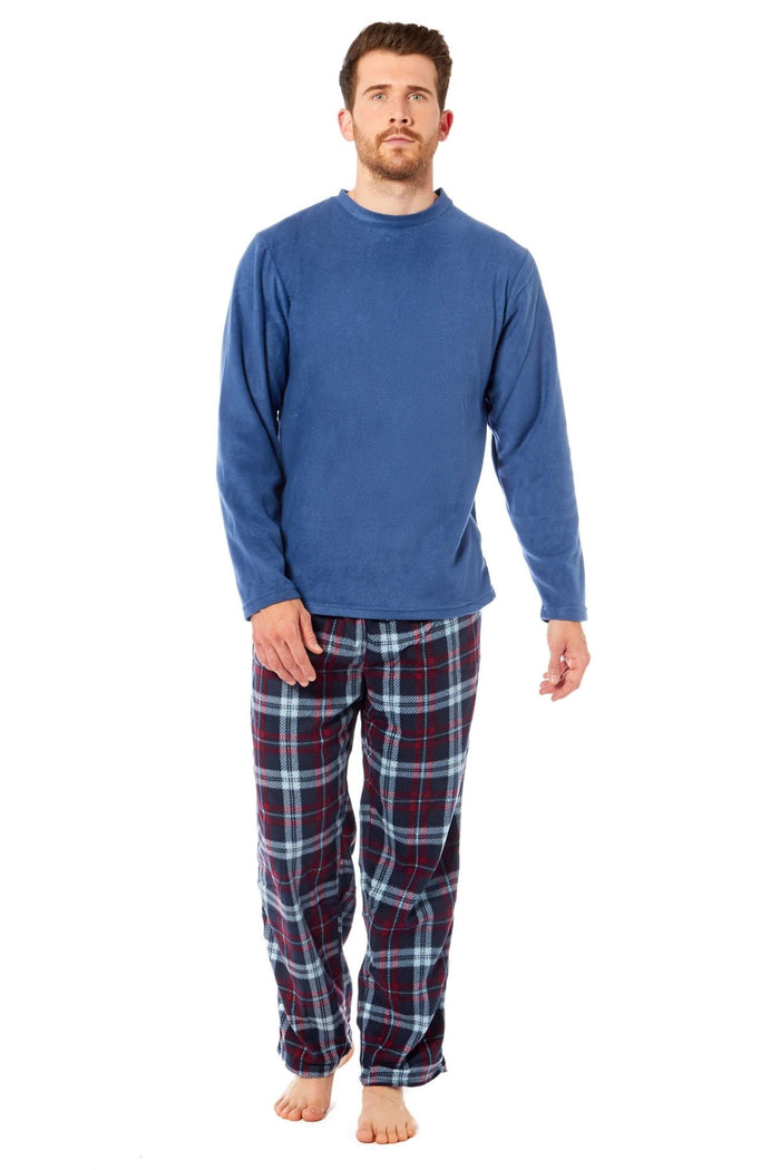 SaneShoppe - Men's Thermal Fleece Pyjama Set with Stylish Check Pants Soft Warm Loungewear PJs for Winter Perfect for Sleeping and Lounging