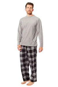 SaneShoppe - Men's Thermal Fleece Pyjama Set with Stylish Check Pants Soft Warm Loungewear PJs for Winter Perfect for Sleeping and Lounging