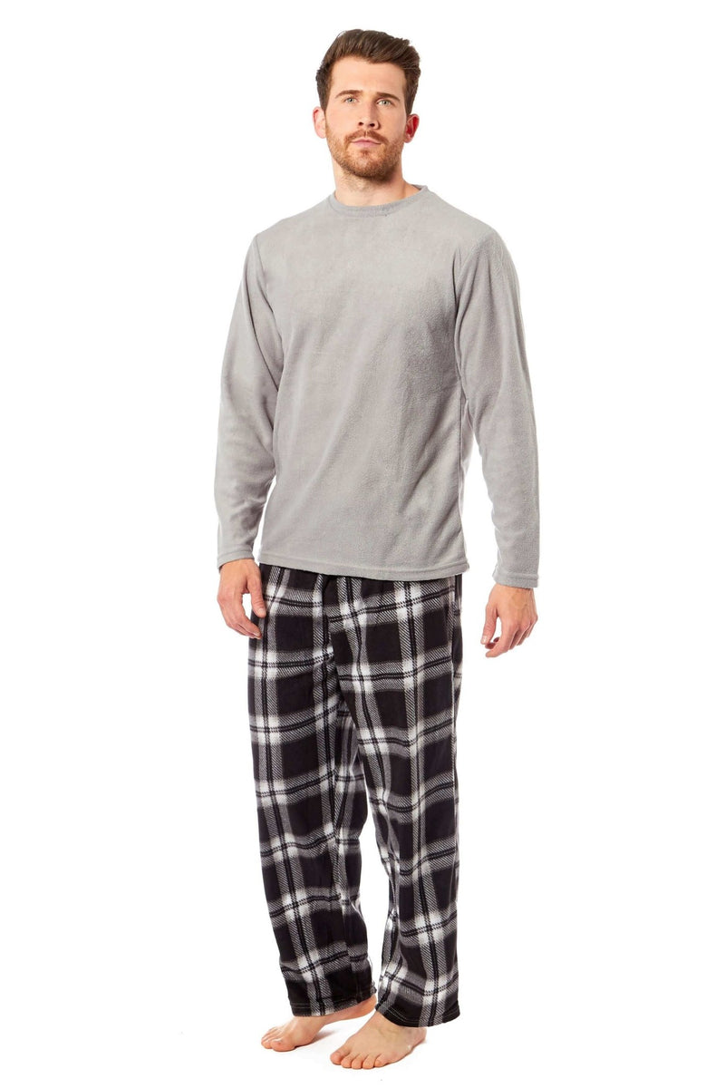 SaneShoppe - Men's Thermal Fleece Pyjama Set with Stylish Check Pants Soft Warm Loungewear PJs for Winter Perfect for Sleeping and Lounging