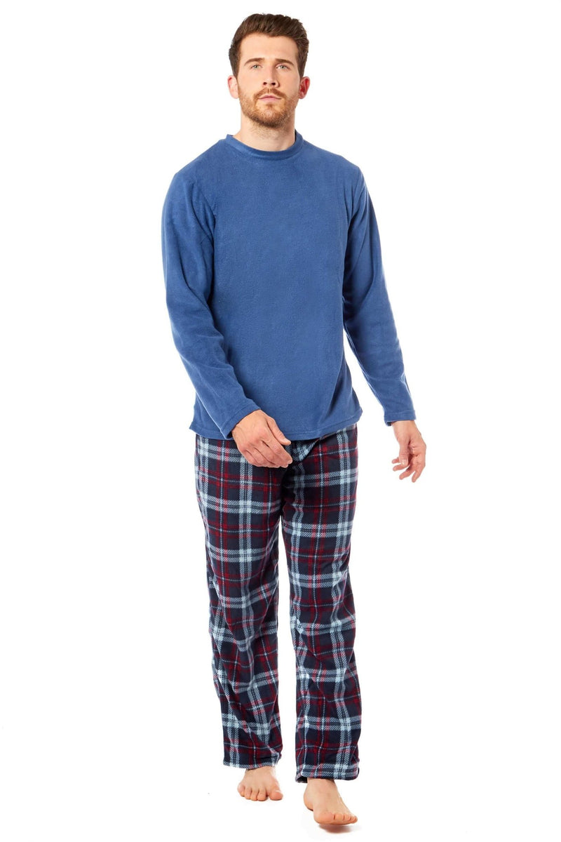 SaneShoppe - Men's Thermal Fleece Pyjama Set with Stylish Check Pants Soft Warm Loungewear PJs for Winter Perfect for Sleeping and Lounging