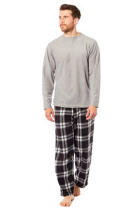SaneShoppe - Men's Thermal Fleece Pyjama Set with Stylish Check Pants Soft Warm Loungewear PJs for Winter Perfect for Sleeping and Lounging