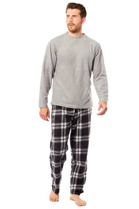 SaneShoppe - Men's Thermal Fleece Pyjama Set with Stylish Check Pants Soft Warm Loungewear PJs for Winter Perfect for Sleeping and Lounging