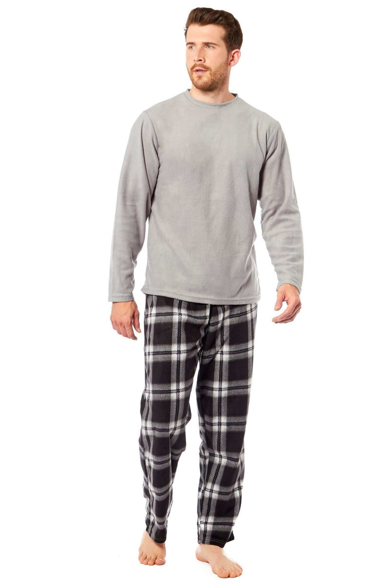 SaneShoppe - Men's Thermal Fleece Pyjama Set with Stylish Check Pants Soft Warm Loungewear PJs for Winter Perfect for Sleeping and Lounging