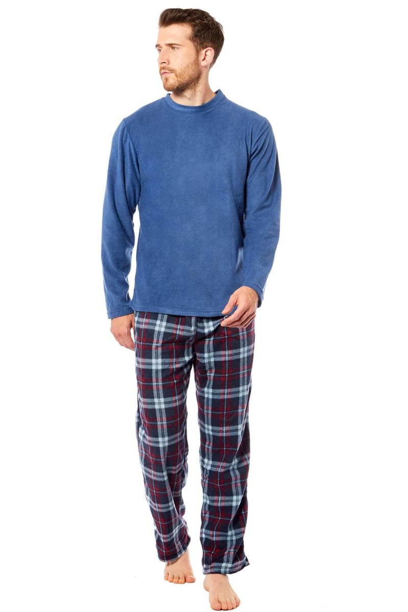 SaneShoppe - Men's Thermal Fleece Pyjama Set with Stylish Check Pants Soft Warm Loungewear PJs for Winter Perfect for Sleeping and Lounging