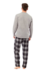 SaneShoppe - Men's Thermal Fleece Pyjama Set with Stylish Check Pants Soft Warm Loungewear PJs for Winter Perfect for Sleeping and Lounging