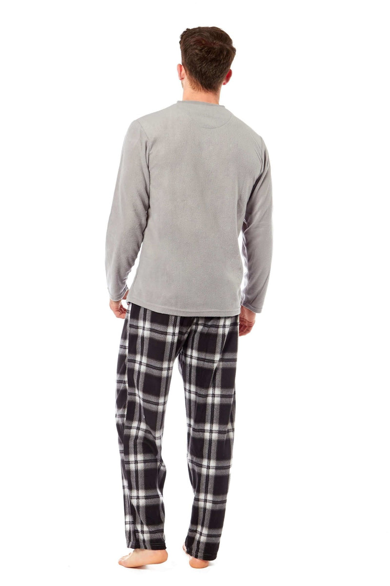 SaneShoppe - Men's Thermal Fleece Pyjama Set with Stylish Check Pants Soft Warm Loungewear PJs for Winter Perfect for Sleeping and Lounging