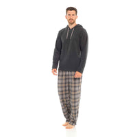 SaneShoppe - Men's Winter Hooded Check Fleece Pyjama Set Warm Cozy Nightwear with Stylish Check Bottoms