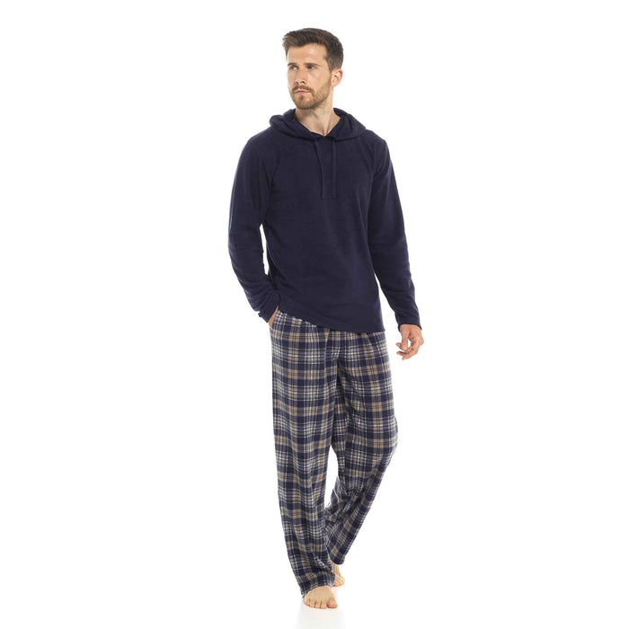 SaneShoppe - Men's Winter Hooded Check Fleece Pyjama Set Warm Cozy Nightwear with Stylish Check Bottoms