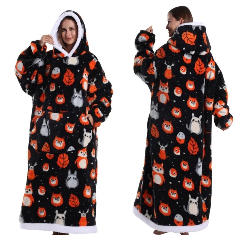 SaneShoppe 2025 Super Long Hooded Blanket Oversized Hoodie with Sleeves - Halloween Edition