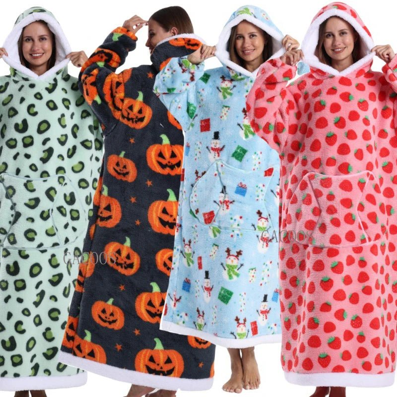 SaneShoppe - 2025 Super Long Hooded Blanket Oversized Hoodie with Sleeves - Halloween Edition